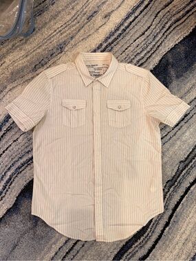 Diesel Men's Short-Sleeve Tan Stripe Button-Down Shirt